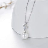 925 Sterling Silver Pearl Drop Necklace with Cubic Zirconia Single White Pearl Pendant Necklace for Women