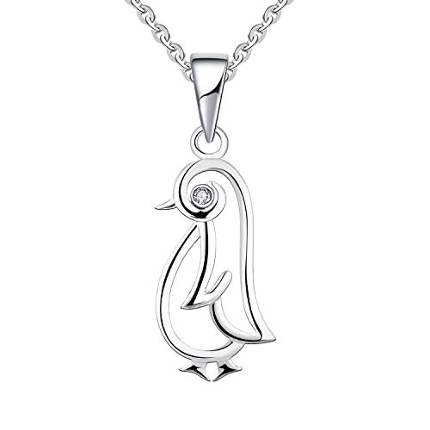 Silver Cubic Zirconia Penguin Pendant Necklace