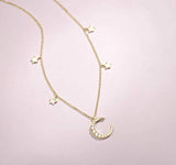 14K Yellow Gold Plated S925 Sterling Silver Moon Stars Choker Necklace Cubic Zirconia CZ Jewelry