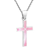 Cross of Faith  Pink Mother of Pearl 925 Sterling Silver Pendant Necklace