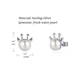 Sterling Silver Freshwater Pearl Elk Stud Earrings Animal Earrings Tiny Small Single Pearl Fine Jewelry for Women Teen Girls