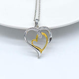 925 Sterling Silver Heart Pendant Two Hearts Necklace for Women Girls Ladies