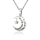 "I Love You To The Moon And Back" Moon And Star Colour Separation Necklace 925 Sterling Silver