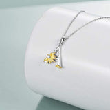 Sterling Silver Sunflower Initial Alphabet Letter A Pendant Necklace for Women Girls