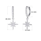 White Gold Plated 925 Sterling Silver CZ Cubic Zirconia Star Burst Dangle Drop Small Hoop Earrings For Women Girls, Height 1 INCH