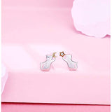 Cat Ear Stud Earrings Sterling Silver Cute Kitten Hypoallergenic Earrings Cat Moon and Star Earrings Jewelry Gift for Women
