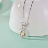 925 Sterling Silver Kitty Cat Pendant Necklace Infinity Forever Love Two Tone Jewelry for Women Cat Lover