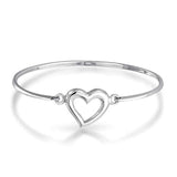 925 Sterling Silver Open Heart Bangle Bracelet For Women For Girlfriend Polished