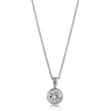 Rhodium Plated Sterling Silver Round Cubic Zirconia CZ Solitaire Anniversary Wedding Pendant Necklace