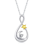  Silver Infinity Moon and Star Pendant Necklace 