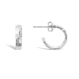 Sterling Silver Hammered Circle Half Open Medium  Hoop Earrings Jewelry Gift for Women Girls