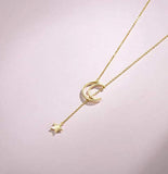 14K Yellow  Gold Plated S925 Sterling Silver Moon Star Pendant Necklace Dainty Fine Jewelry