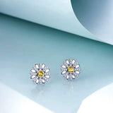 Sterling Silver Daisy Flower Stud Earrings with Swarovski Crystal,Gift for Women Girls