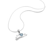 925 Sterling Silver Blue Cubic Zirconia CZ Mom Heart Pendant Necklace