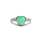 925 Sterling Silver heart Opal Ring Adjustable Ring for Women