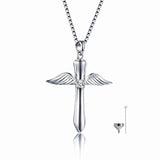 Silver Cross Angel Wings Cremation Jewelry Pendant Keepsake Urn Necklace