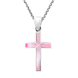 Silver Cross of Faith  Pink Mother of Pearl Necklace