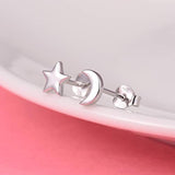 Moon Star Silver Stud Earrings Silver Crescent Moon and Star Stud Earrings for Women Men Girls