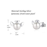 Sterling Silver Freshwater Pearl Angel Stud Earrings Fine Jewelry for Women Teen Girls