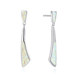 Silver White/Blue Synthetic Opal Dangle Drop Earrings