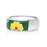 Rhodium Plated Sterling Silver Enamel Cubic Zirconia CZ Flower Cocktail Fashion Right Hand Ring