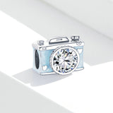 925 Sterling Silver Blue Camera Charm For DIY Bracelet  Precious Jewelry For Women