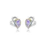  Silver  Aurore Boreale Heart Crystal Stud Earrings