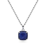 Silver Blue Cubic Zirconia Milgrain Square  Pendant Necklace