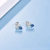 Feather Earrings S925 Sterling Silver Blue Feather Stud Jewelry for Women