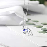 925 Sterling Silver Blue Tanzanite and White Topaz Dolphin Pendant Necklace (0.44 Ct Oval with 18 Inch Silver Chain)