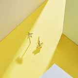 Yellow Gold plated Tiny Cute Trendy Starfish Star Stud Earrings Setting Cubic Zirconia CZ For Women Girls