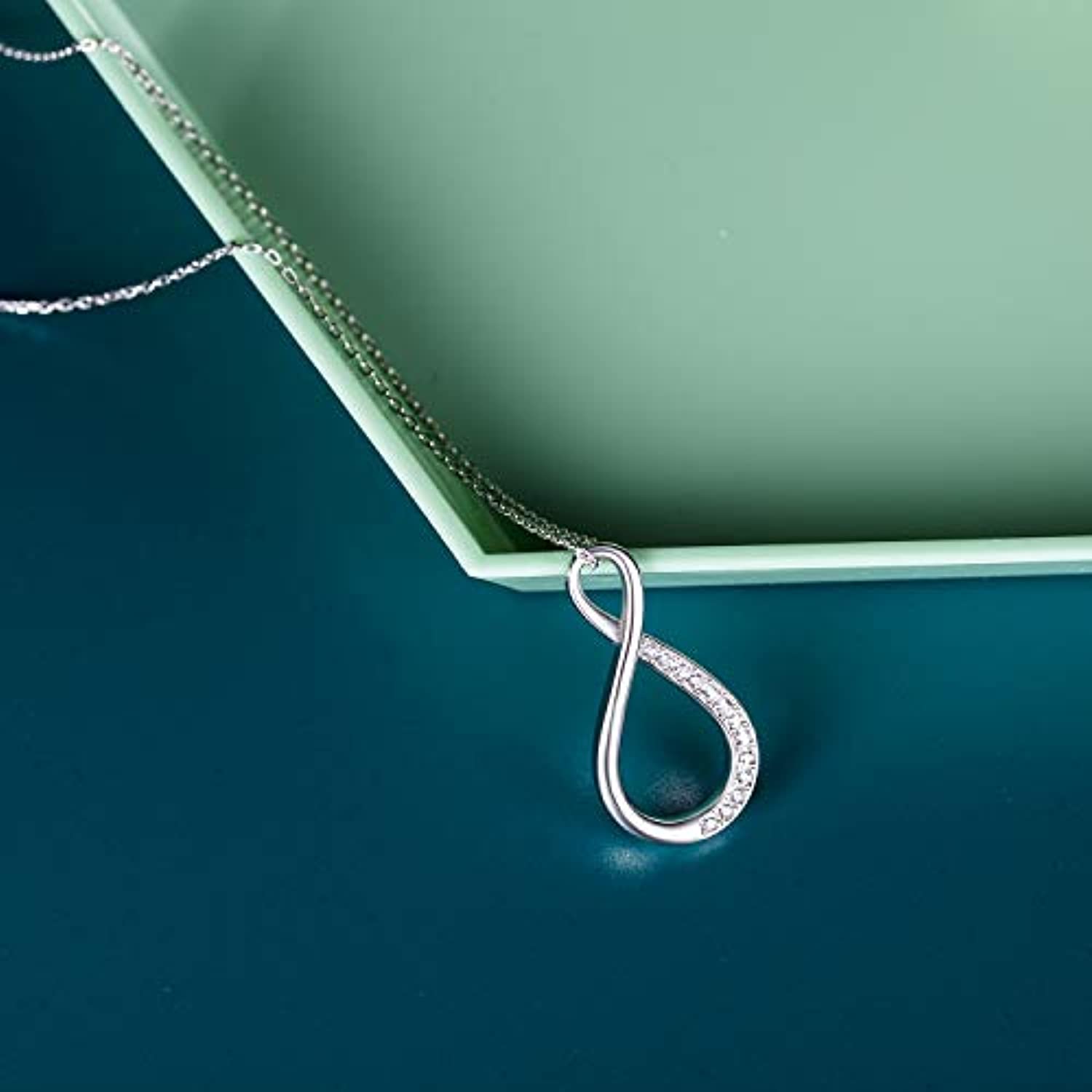 925 Sterling Silver Infinity Necklace Heart Love Pendant White Gold Plated  Necklace Gift