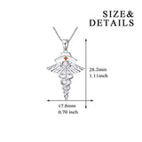 Sterling Silver  Caduceus Angel Nursing Themed Pendant Necklace for Women Girls