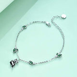 Panda Gifts for Women 925 Sterling Silver Leaf cubic zirconia Panda Bracelet for Mom