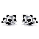 Silver Cute Panda Animal Colections Stud Earrings 