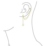 USA Patriotic Star Cartilage Ear Lobe Chain Ear Cuff Clip Wrap Stud Helix Earring Set 14K Gold Plate 925 Sterling Silver