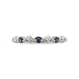 14k White Gold 7-Stone Round Natural Diamond & Blue Sapphire Wedding Band Ring For Lovers(1/4 cttw, I-J, I2)
