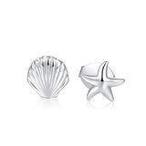  silver shell starfish Stud Earrings