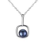  Silver Black Freshwater Pearl Necklace Pendant 