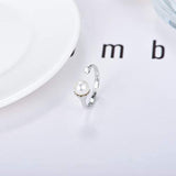 7-8mm Handpicked White Freshwater Pearl Rings 925 Sterling Silver Forever in My Heart Adjustable Rings for Women Gift