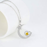 S925 Sterling Silver Moon & Star Necklace  Heart Pendant For Women
