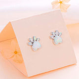 S925 Sterling Silver Jewelry Puppy Dog Cat Pet Paw Print Stud Earrings