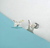 Sterling Silver Butterfly Stud Earrings White Opal Gemstone Dainty October Birthstone Fine Jewelry For Women