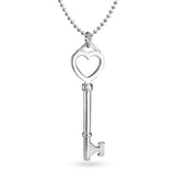 Large Open Heart Key Pendant Necklace For Women Girlfriend Polished 925 Sterling Silver With Chain