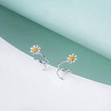 daisy flower Ear Climber Crawler  Sterling Silver Earrings for Women Girls