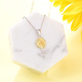 Sunflower Necklace For Women S925 Sterling Silver Sun Flower Love Heart Pendant Necklaces You are My Sunshine
