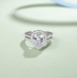 Wedding Engagement Promise Ring Rhodium Plated 925 Sterling Silver Pear Cut Cubic Zirconia Halo Pave CZ Jewelry for Wife Lover Girlfriend