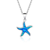 Cute Starfish Blue Created Opal Pendant Necklace