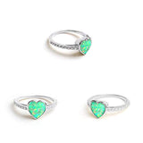 925 Sterling Silver heart Opal Ring Adjustable Ring for Women