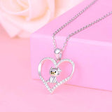 925 Sterling Silver Love Heart Cute Pig Pendant Necklace for Women Girls